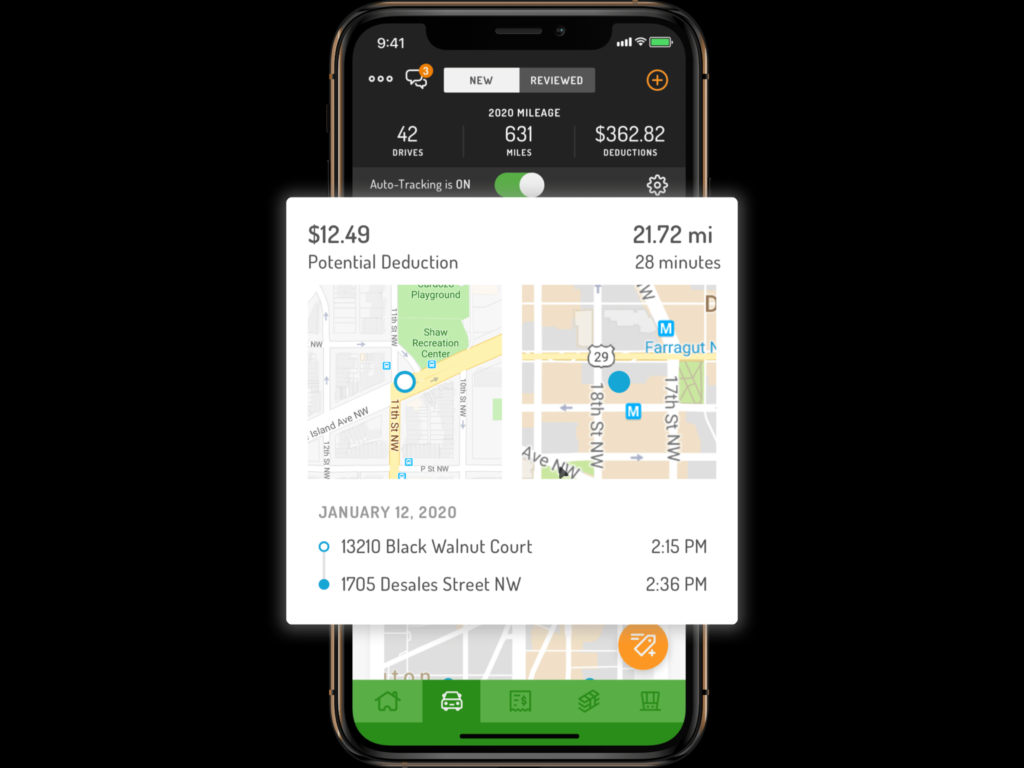 Mileage tracking app used for business tax deductions